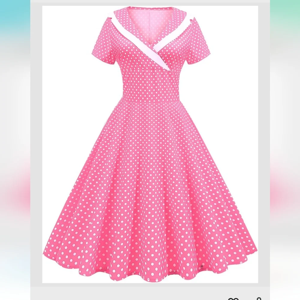 Pink Polka Dot Women's Dress - Picture 1 of 5